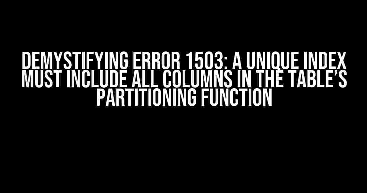 Demystifying Error 1503: A UNIQUE INDEX Must Include All Columns in the Table’s Partitioning Function